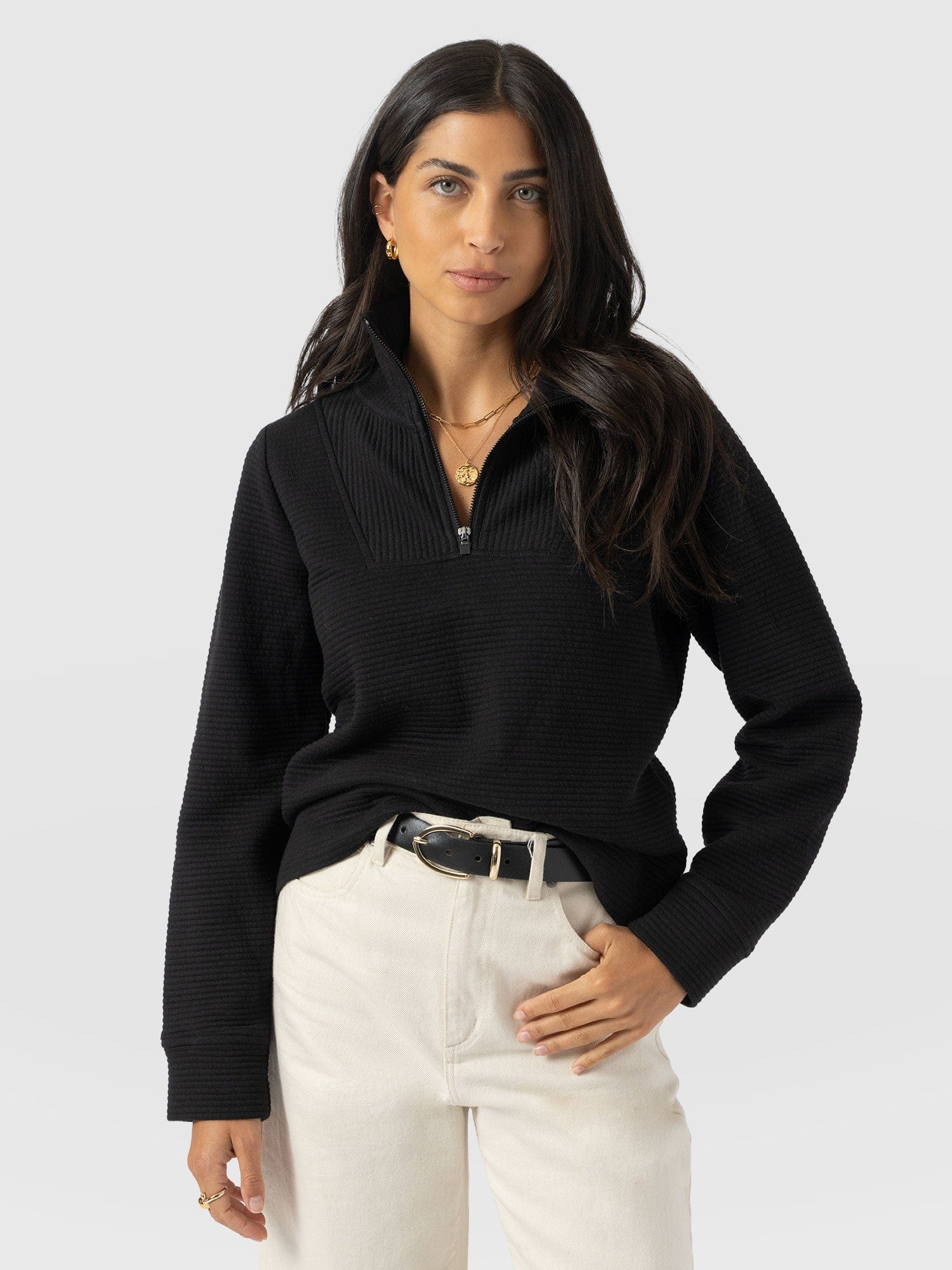 Halsey Quarter Zip - Black Ottoman - Women's Jumpers | Saint + Sofia® UK